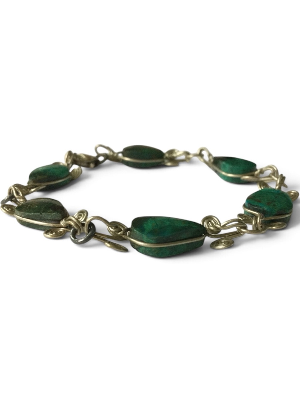 Vintage Handmade Silver-Tone Chrysocolla Teardrop Bracelet 6.75" - Picture 11 of 12